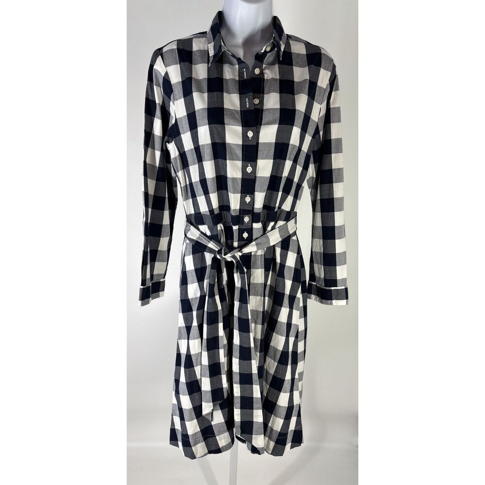 J.Crew Factory tie-waist poplin shirt dress in gingham - Picture 2 of 7